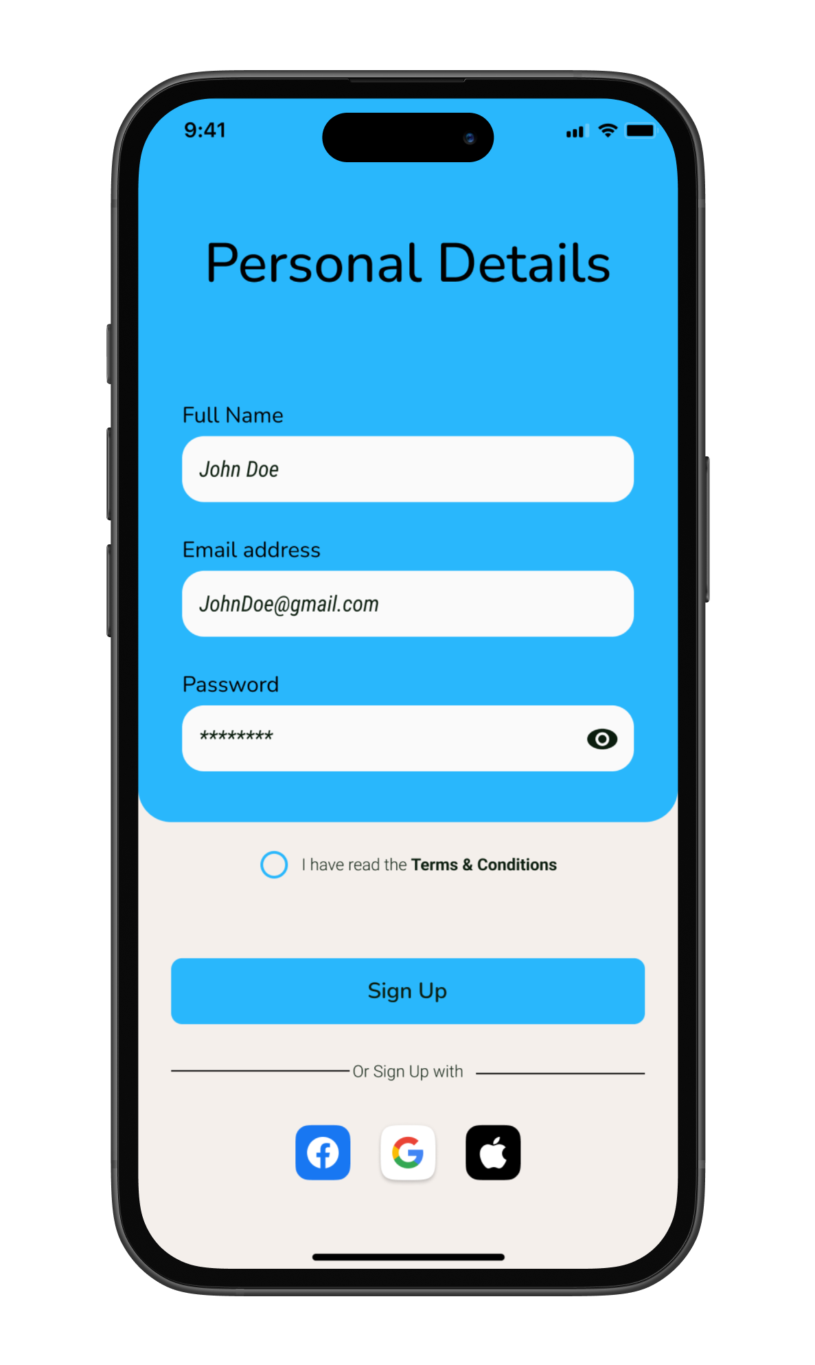 Personal details iPhone mockup