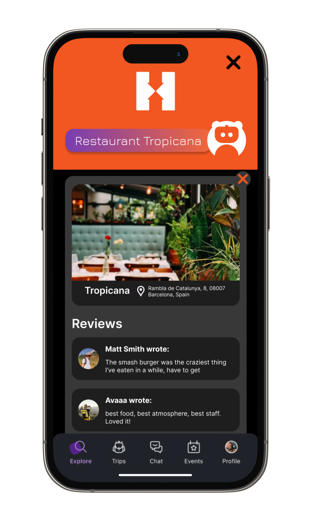restaurant details iPhone mockup